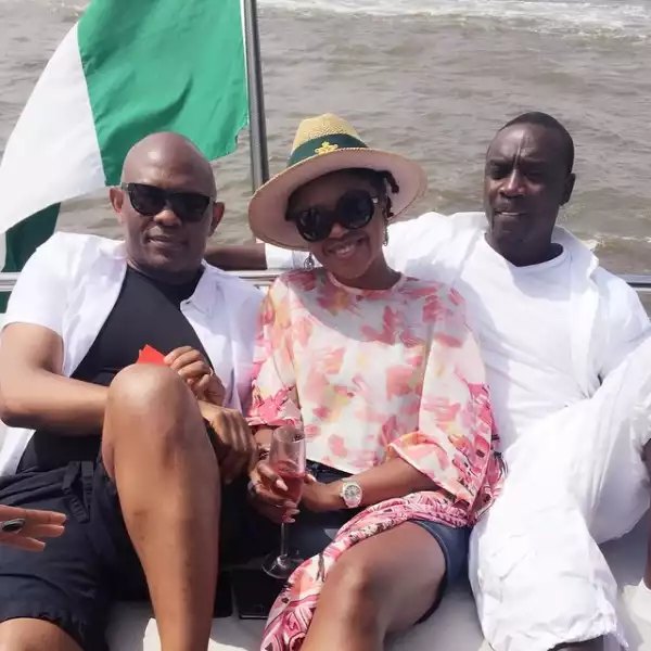 Actress Omoni Oboli Takes A Boat Ride With Akon, Tony Elumelu, Jesse Jagz & Stephaine Coker [See Photos]